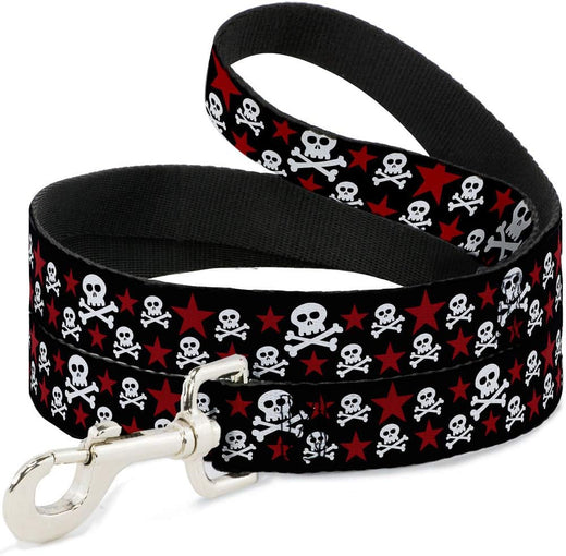 Buckle-Down Pet Leash - Skulls & Stars Black/White/Red - 4 Feet Long