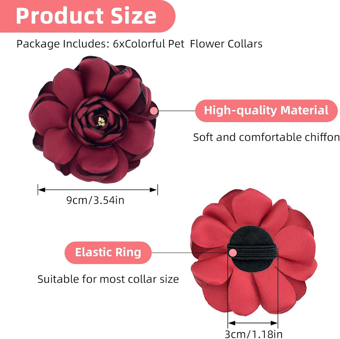 6 Pcs Dog Collar Accessories Slide-On Satin Flower Charms