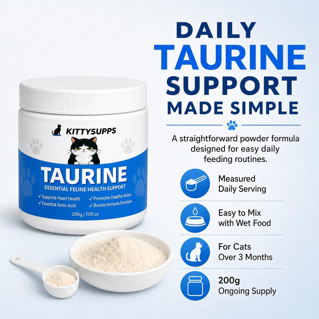 KITTYSUPPS Taurine for Cats, Taurine Supplement Powder