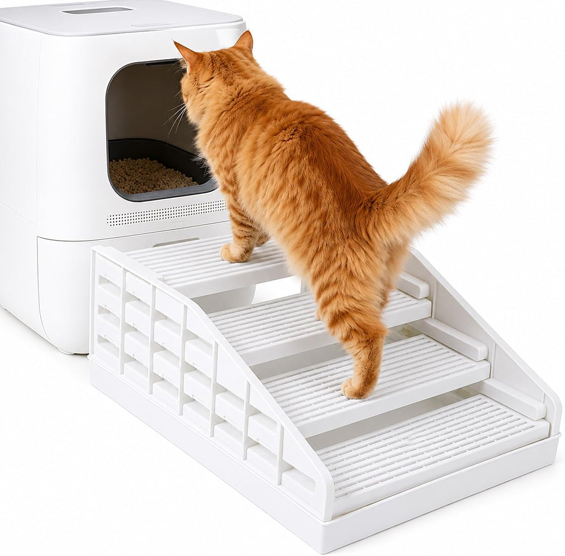 Adjustable Litter Box Step, Elevated Cat Ramp/Stairs with Filter