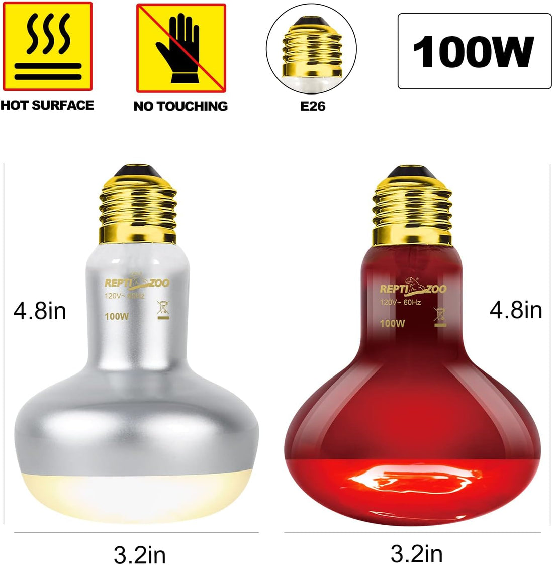 REPTI ZOO 2 Pack 100W Reptile Heat Lamp Bulbs,Upgraded Reptile Day