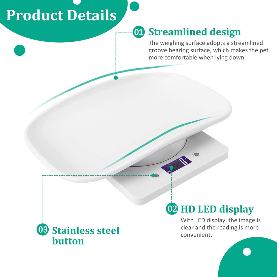 Digital Pet Scale 33 lb/15 kg, 1g Precision LED Small Animal Scale