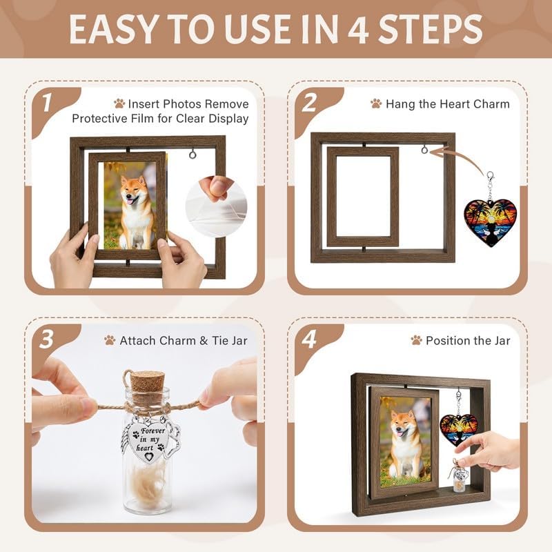 Pet Memorial Gifts for Loss of Cats- 360° Rotating Wooden Photo Frame