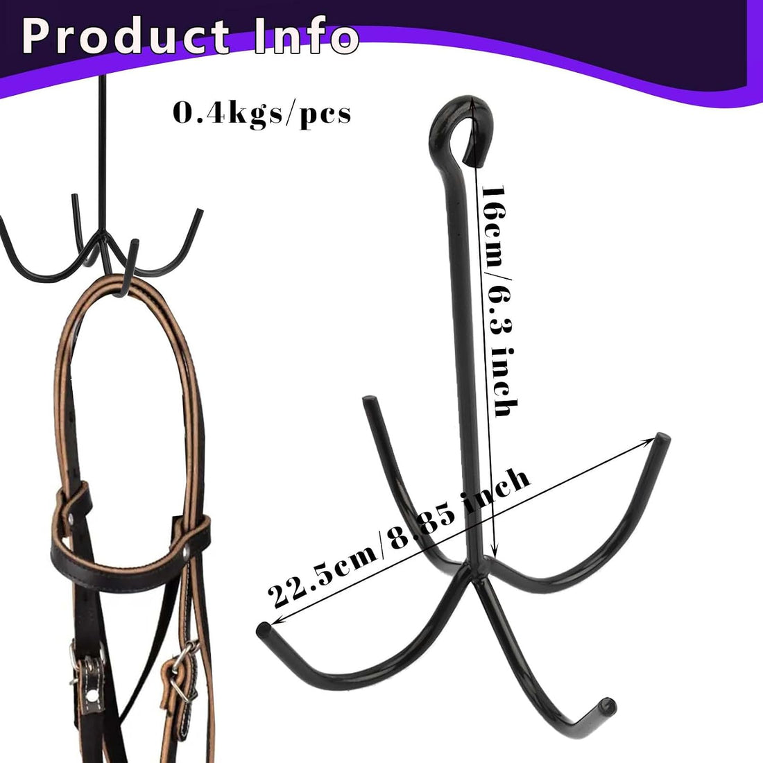 2Pcs 4 Prong Horse Hook, Heavy Duty Tack Hook for Stable