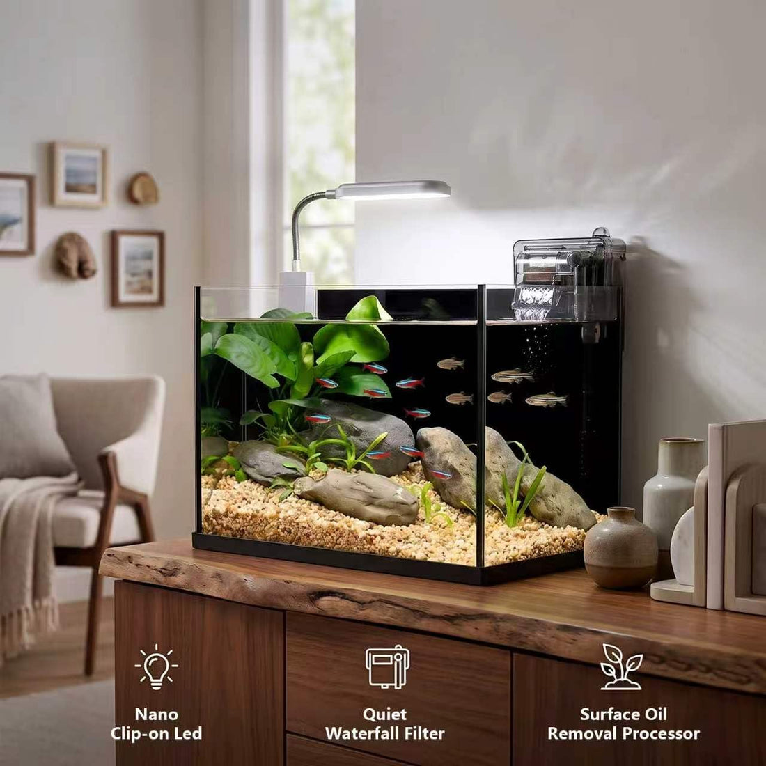 2.8 Gallon Nano Aquarium Starter Kits, Fish Tank with Light