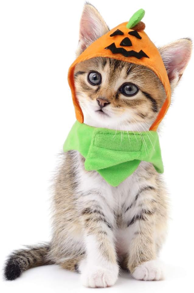 Idepet Cat Costume Halloween Pumpkin Hat Cats Costume Cute Cloak
