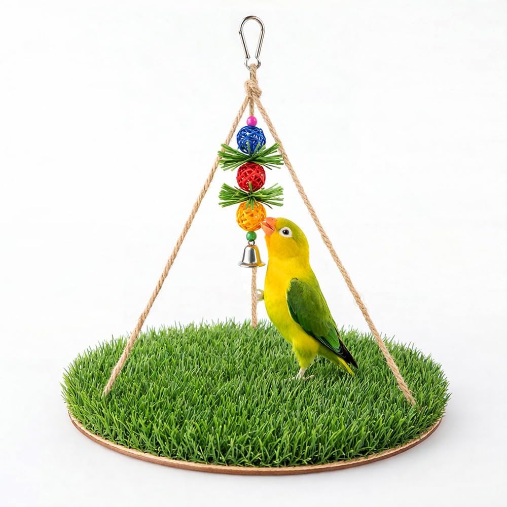 Bird Toys Bird Swing with Grass Platform Wooden Perch Stand