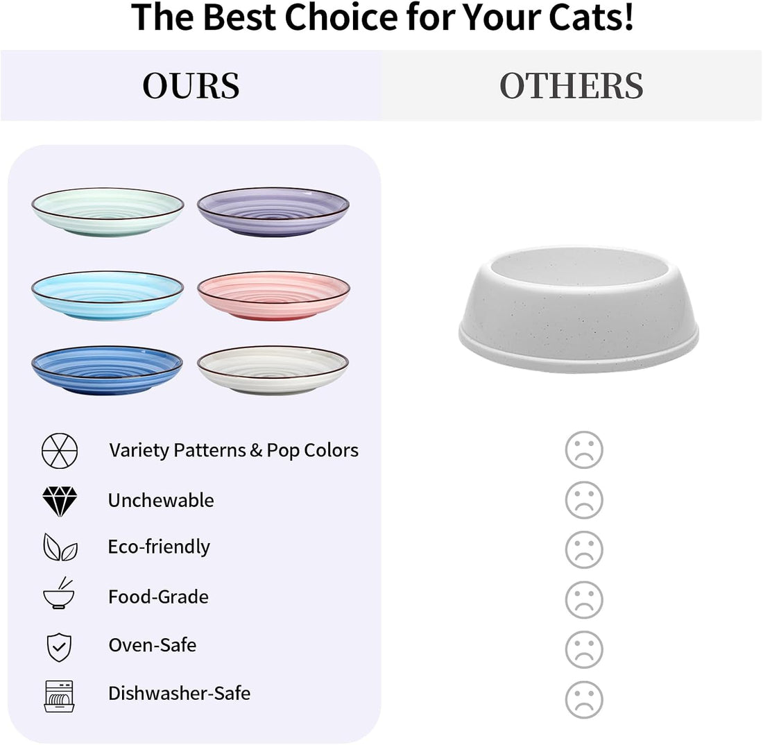 Selamica 6 Inch Ceramic Cat Bowls, Set of 6