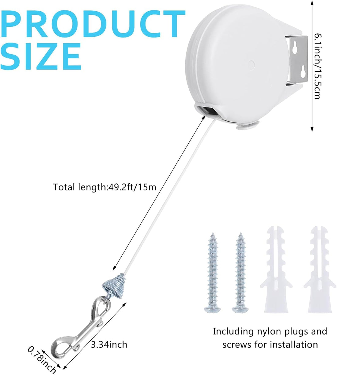 49FT Wall Mount Retractable Dog Tie Out Cable