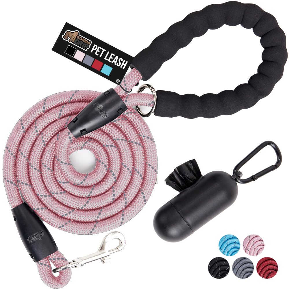 GORILLA GRIP Dog Leash, Heavy Duty Reflective Rope Leashes for 33lb