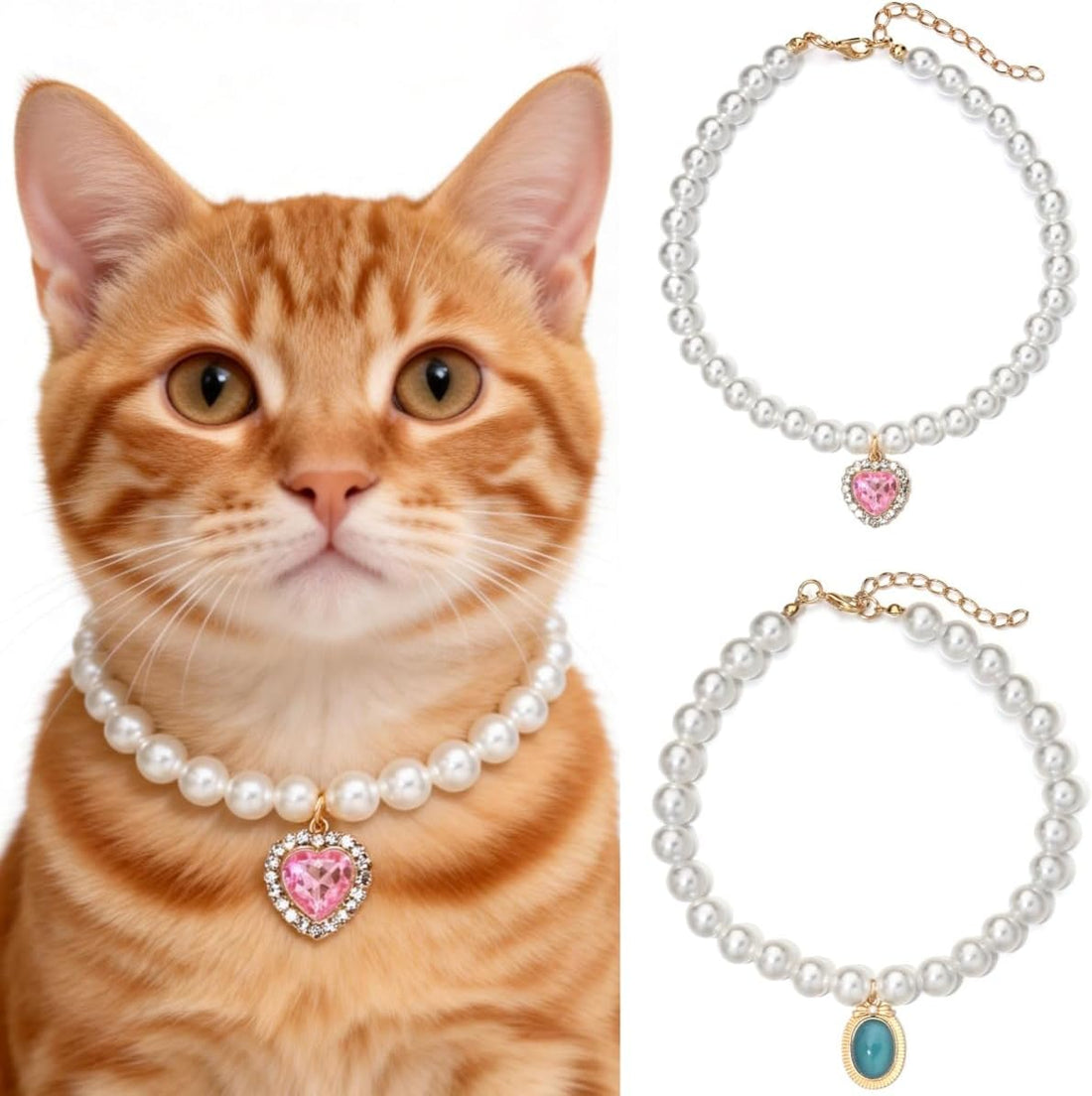 Cat Dog Sparkle Jewelry Pearl Collar Puppy Kitten Rhinestone Pendant