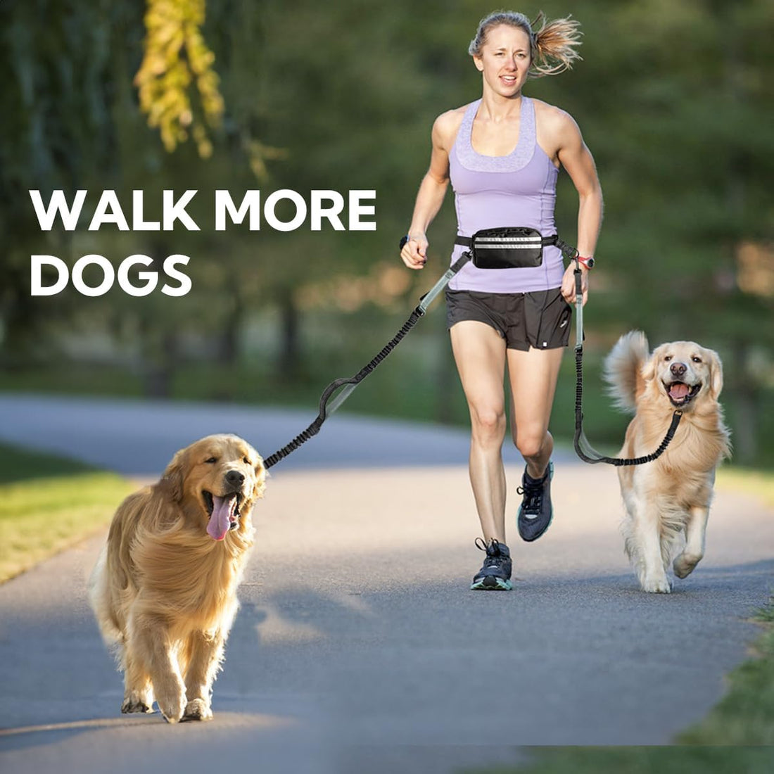 Yicostar Hands Free Dog Leash, Double Dog Leash with Waist Bag