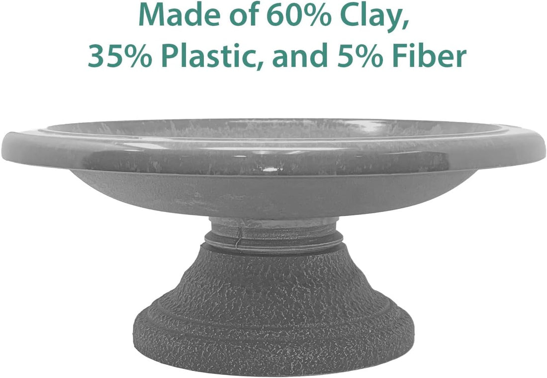Fiber Clay Birdbath, Low-Profile Base, Dove Gray, 19" D x 7.5" H