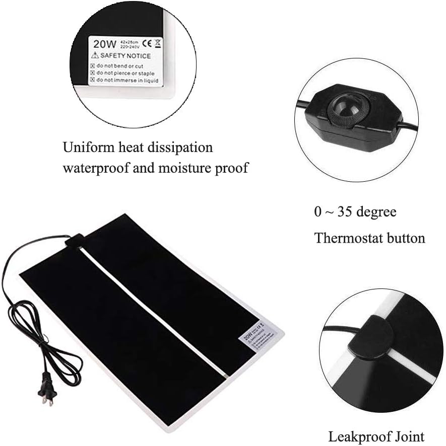 KABASI Reptile Heating Pad with Temperature Control, 20W 16.5x11inch