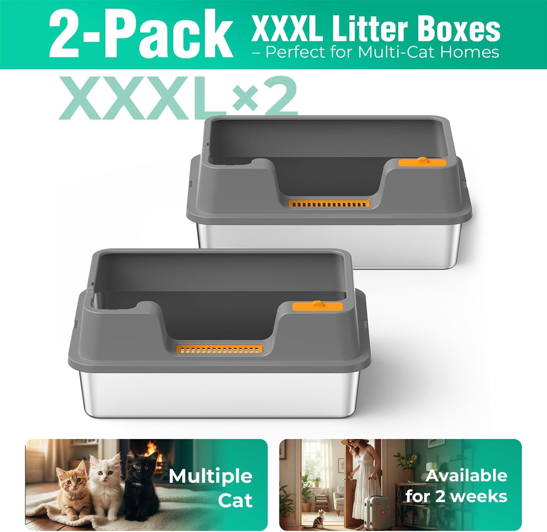 OROLEY 2PACK Stainless Steel Litter Box with High Sides Lid