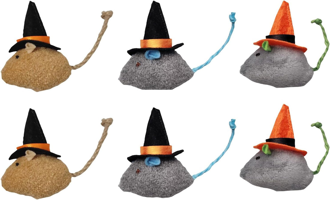 6-Pack Halloween Cat Toys Interactive Toy Witch Magic Hat Costume