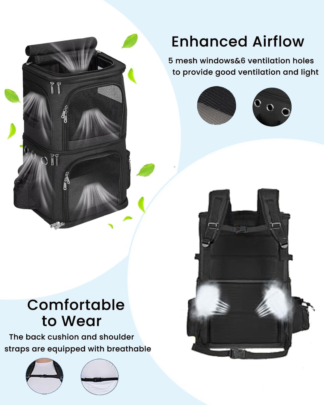 HOVONO Double-Compartment Cat Backpack Carrier for Mulit-Cat Families