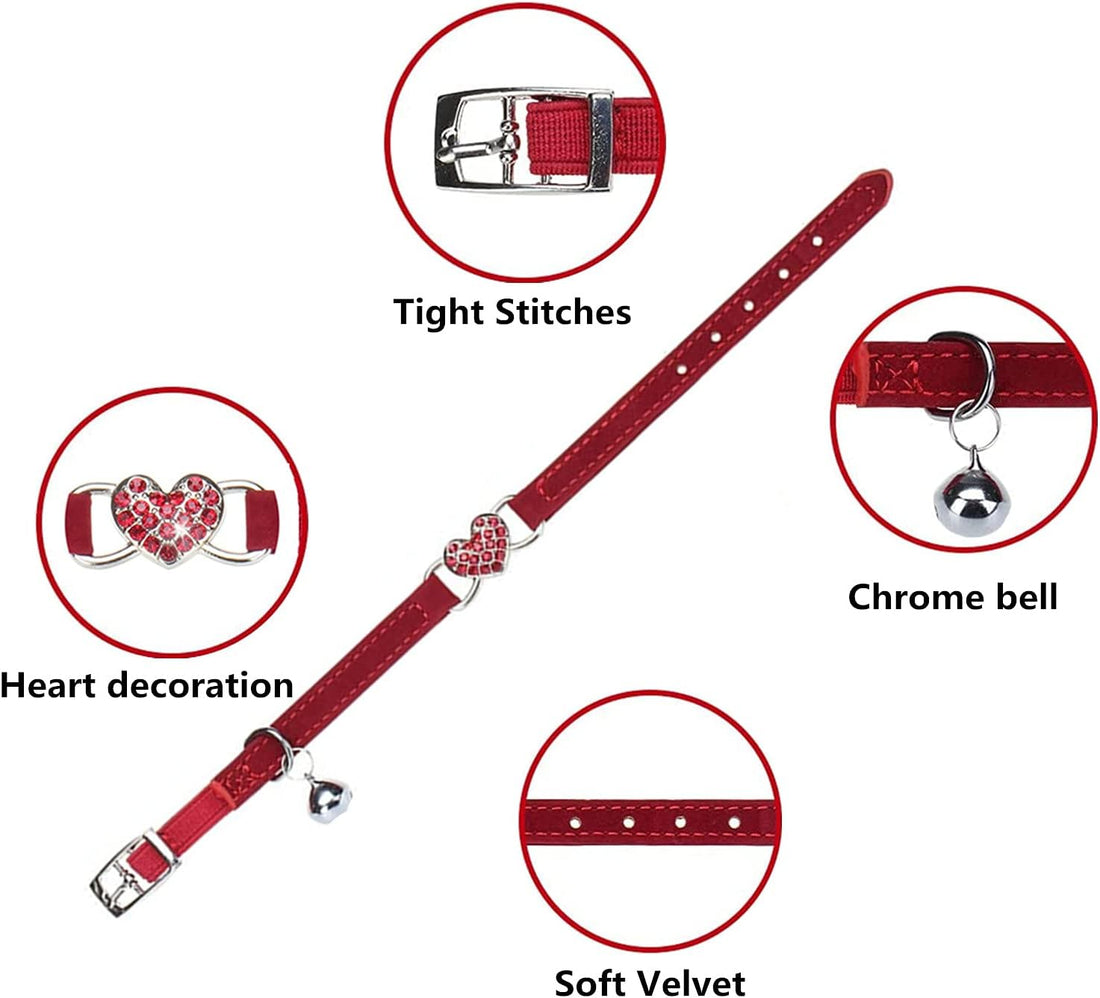 Heart Bling Cat Collar with Safety Belt and Bell 8-10 inches