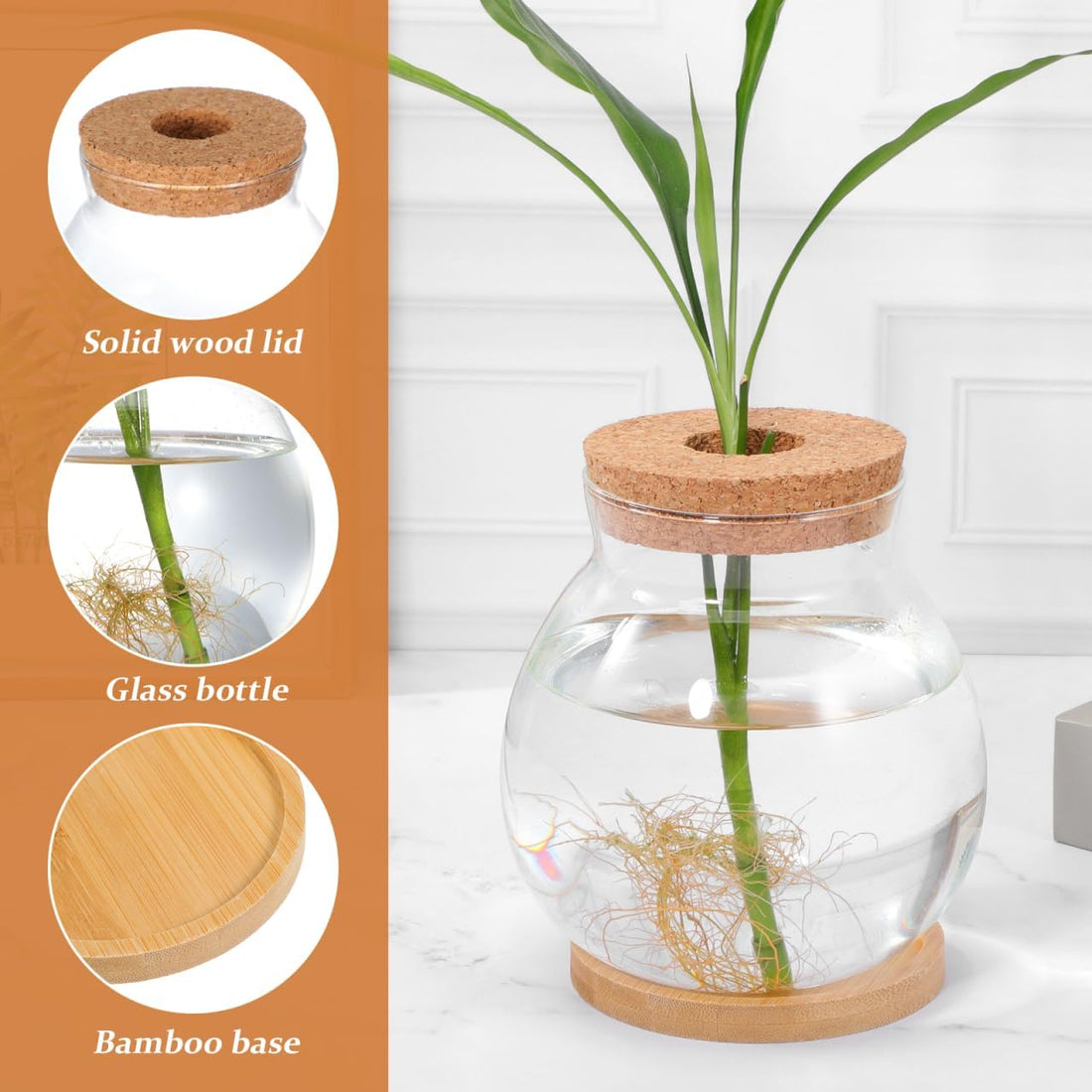 POPETPOP Desktop Glass Fish Bowl - Round Small Fish Tank