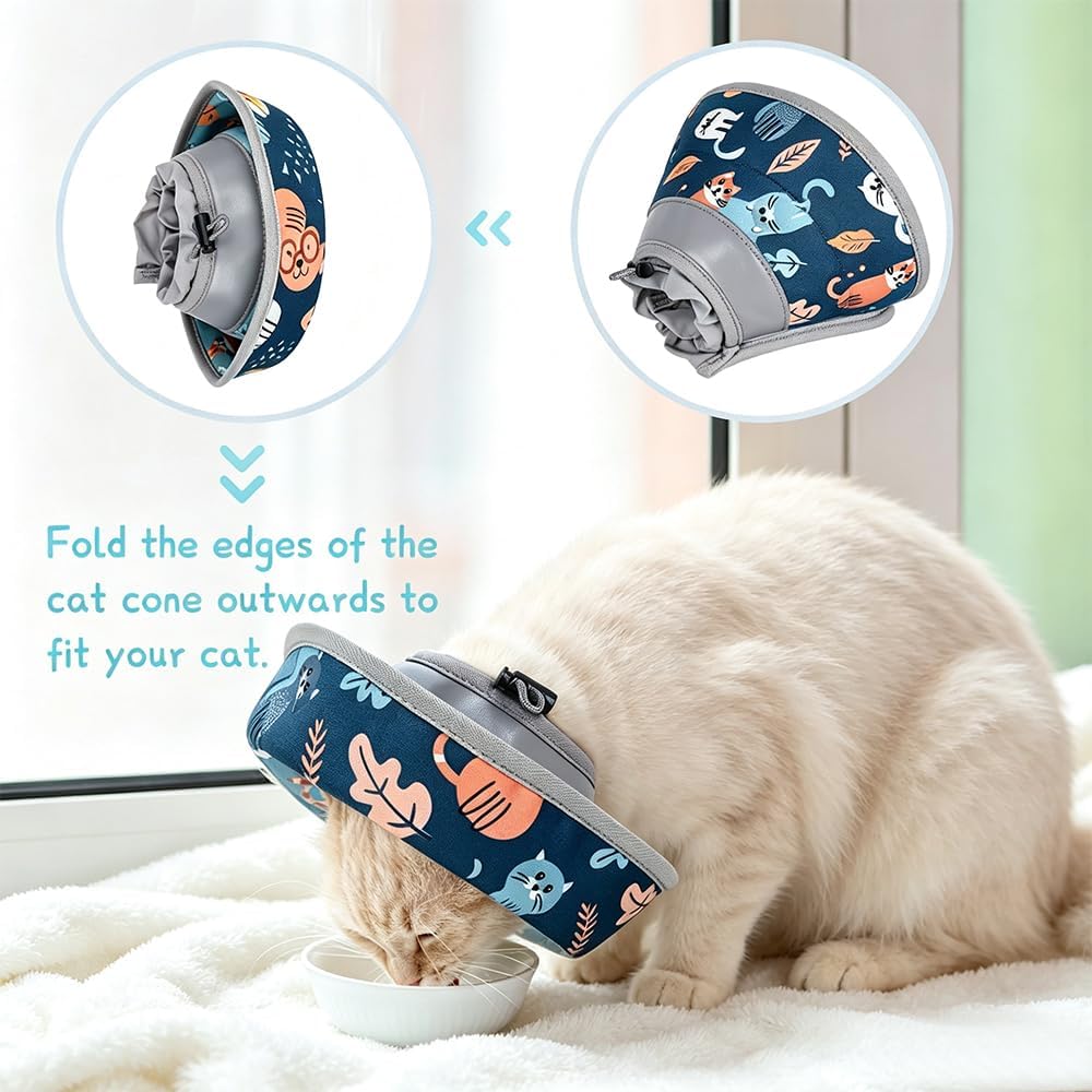 Soft Cat Cone, Elizabethan Cone for Cats, Adjustable, Foldable