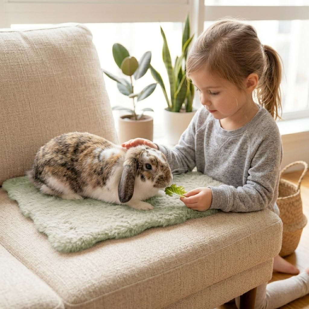 2 Pack Rabbit Mat, Soft Plush Bunny Bedding with Non-Slip Bottom