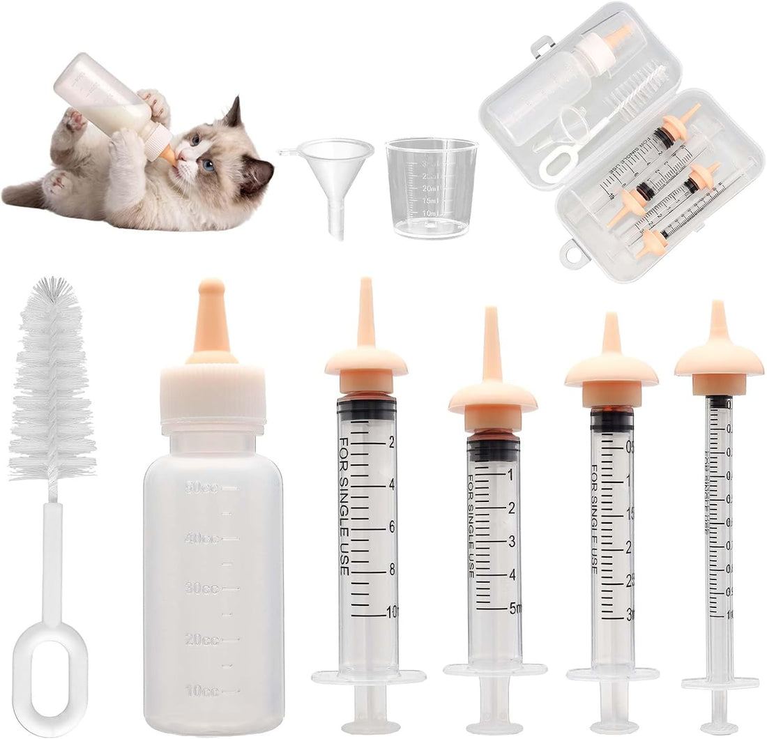 Pet Nursing Kit, Silicone Pet Feeding Set with Bottle Liquid Syringes