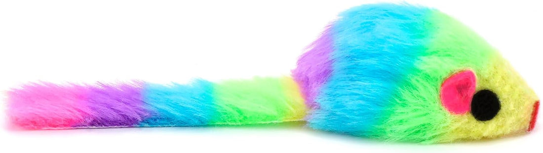 CHIWAVA 36PCS 1.8" Rainbow Color Furry Cat Toy Mice with Rattle