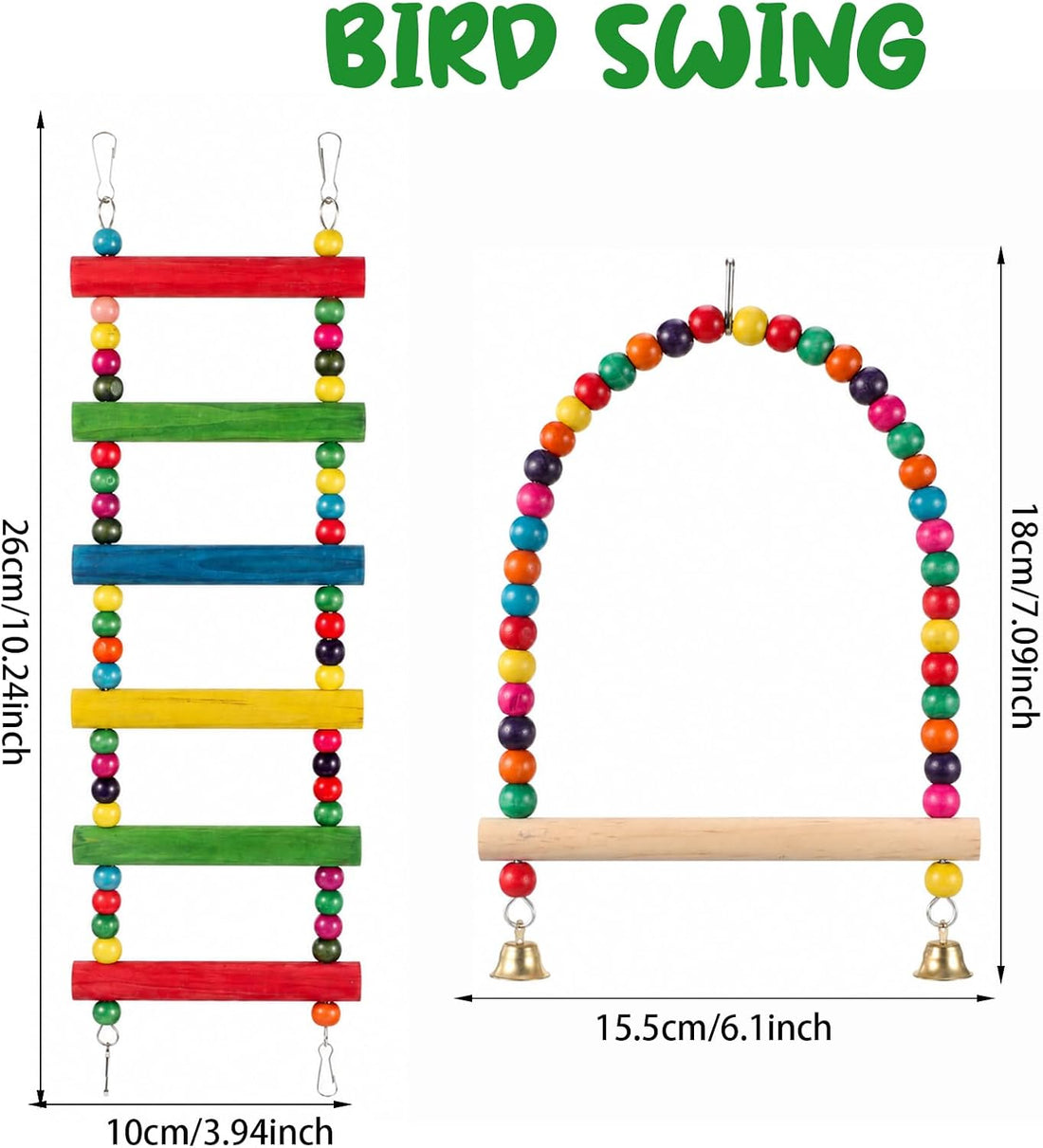 2 Pcs Bird Swing and Rainbow Color 6-Step Bird Ladder for Cage