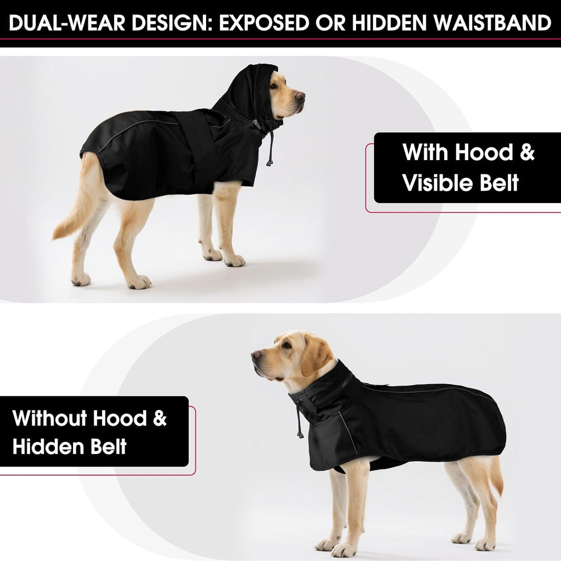 Dog Raincoat, Waterproof Dog Rain Jacket with Hood Black 2XL