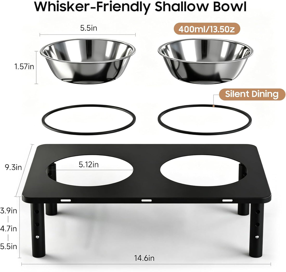 Adjustable Elevated Cat Bowls,6°/12° Tilted Cat Bowl Stand