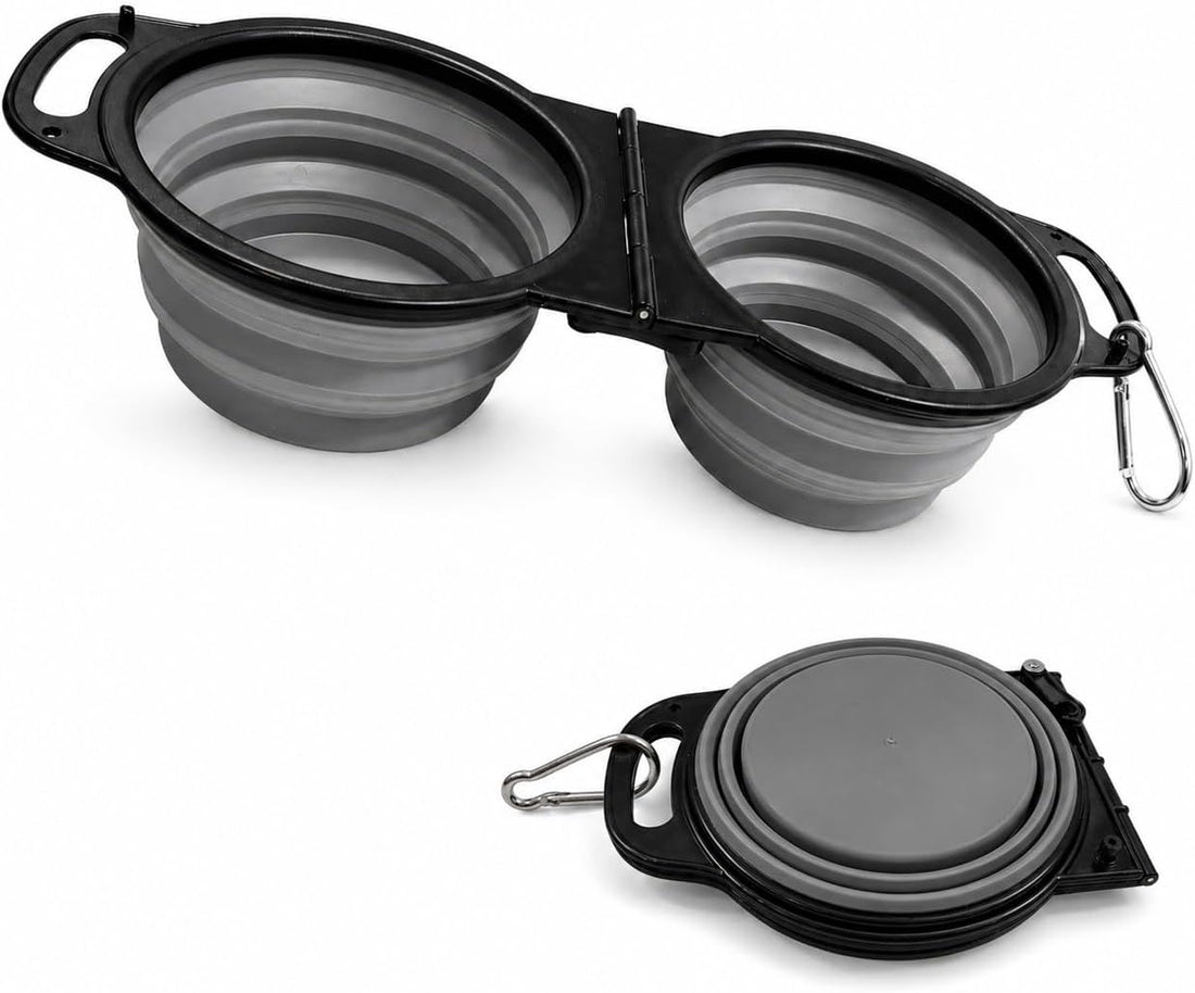Double Collapsible Dog Bowls for Travel, Food and Water Set with Clip