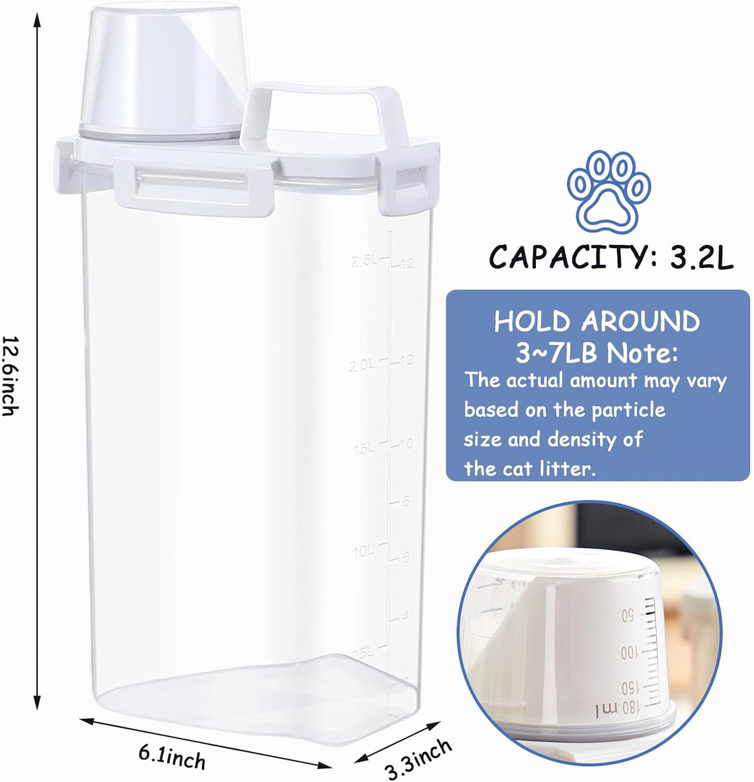 Newivi 2 Pcs Cat Litter Storage Container with Airtight Lid Cat