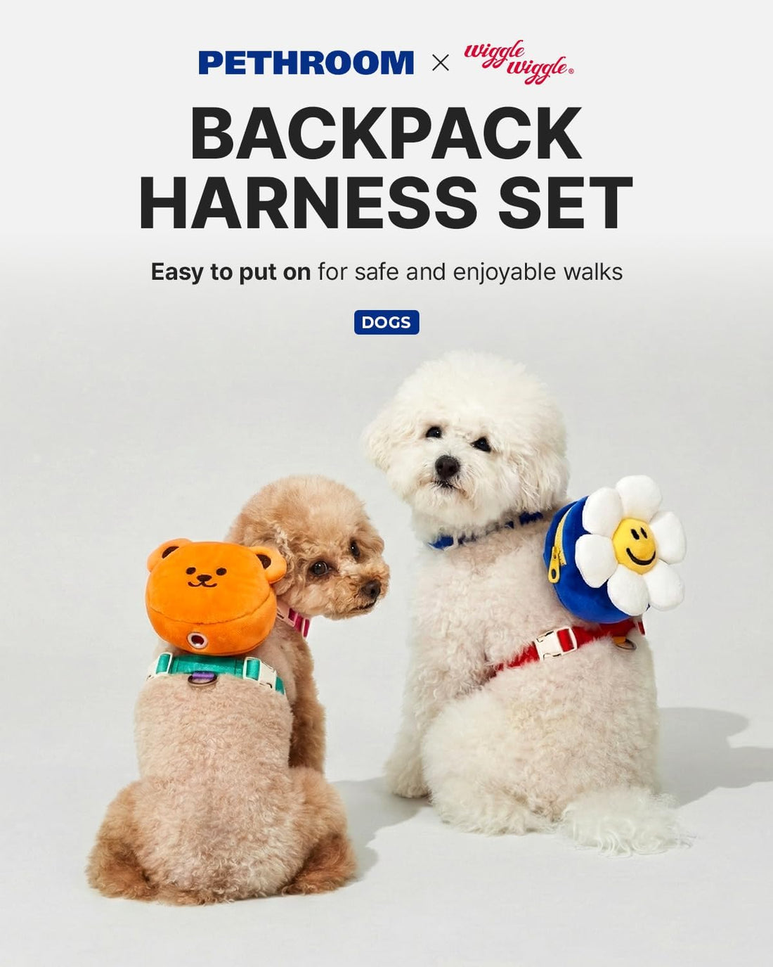 PETHROOM × Wiggle Wiggle Smile We Love Dog Backpack Harness with Leash
