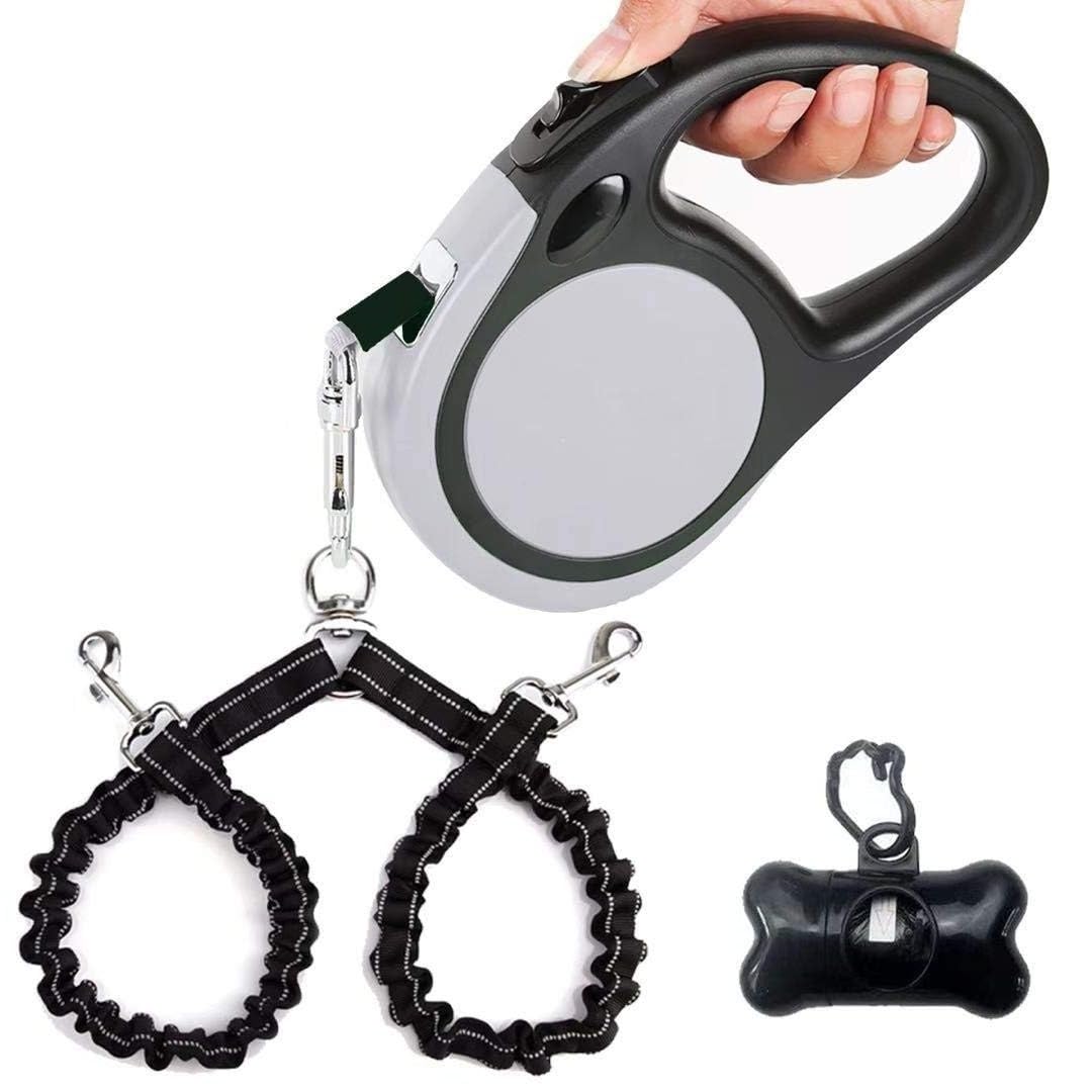 Dual Retractable Dog Leash for 2 Large Dogs