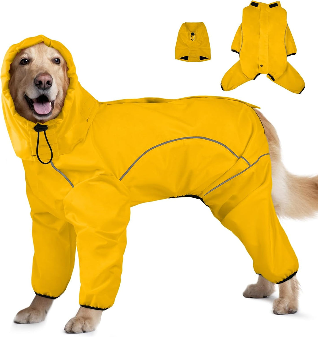 ADINIKIA Dog Raincoat,Waterproof Rain Jacket with Removable Hood,Khaki