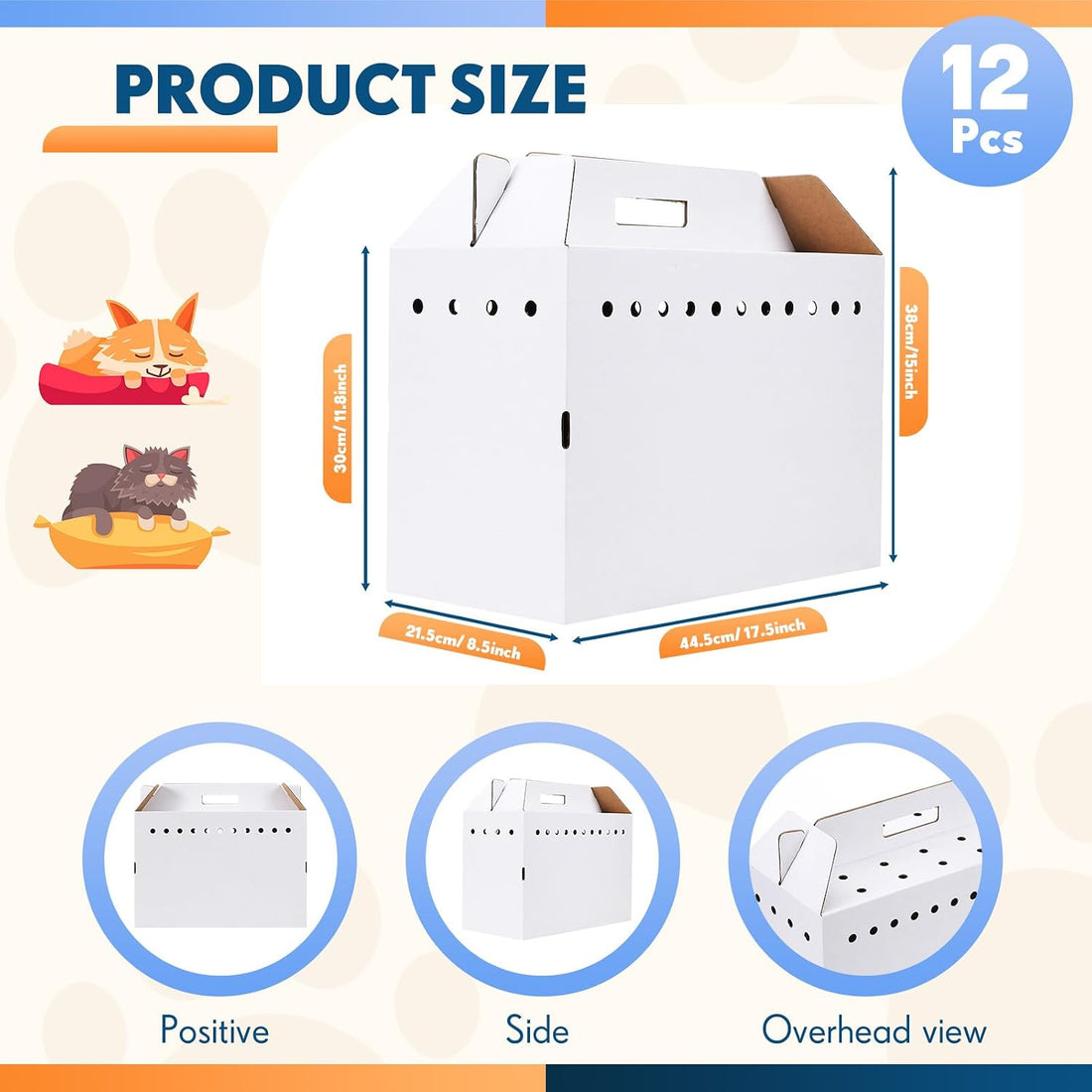 Kisston 12 Pieces Cardboard Pet Carriers 17.5 x 8.5 x 15 Inches
