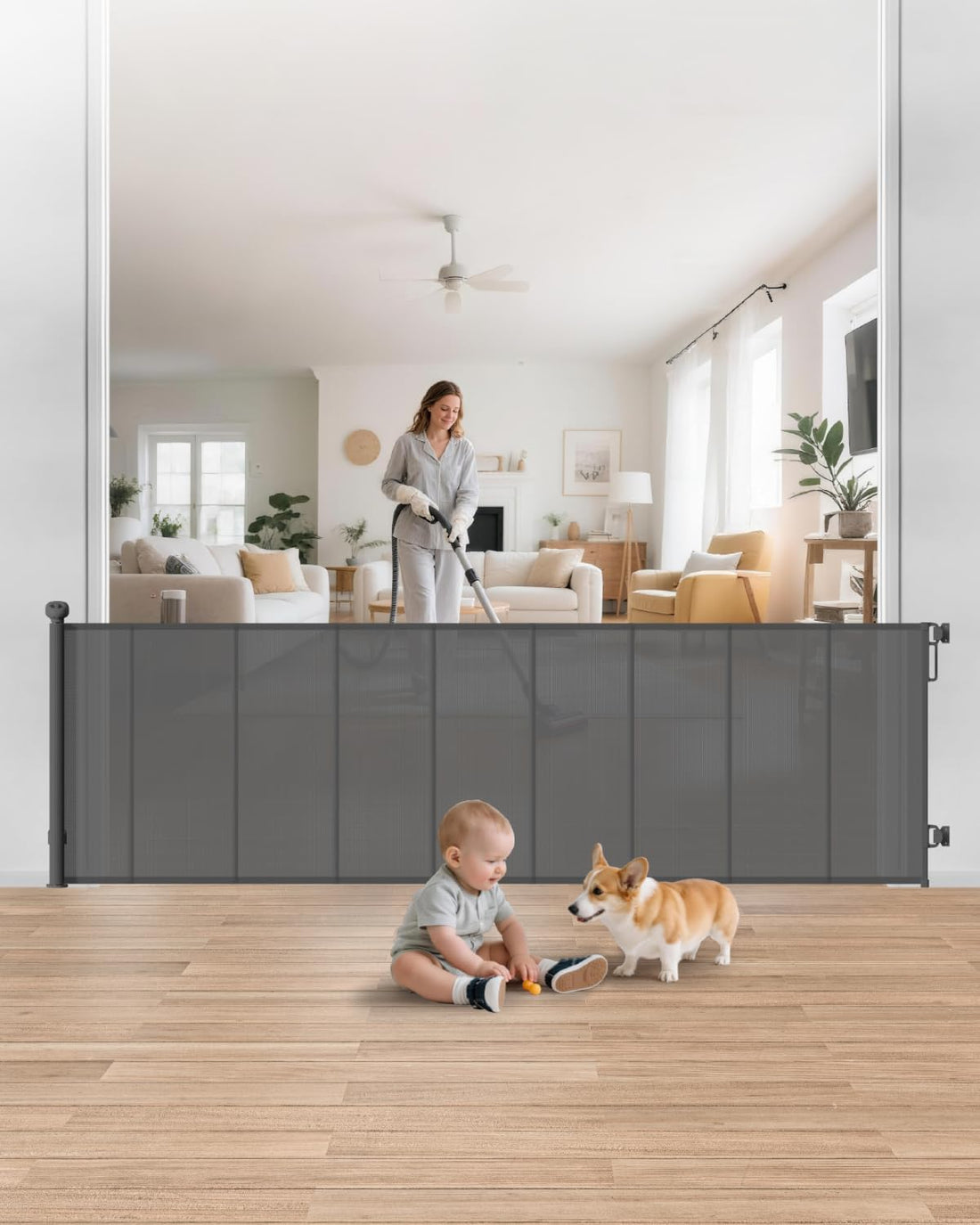 Retractable Baby Gate, Up to 55" Wide Reinforced Retractable Gate