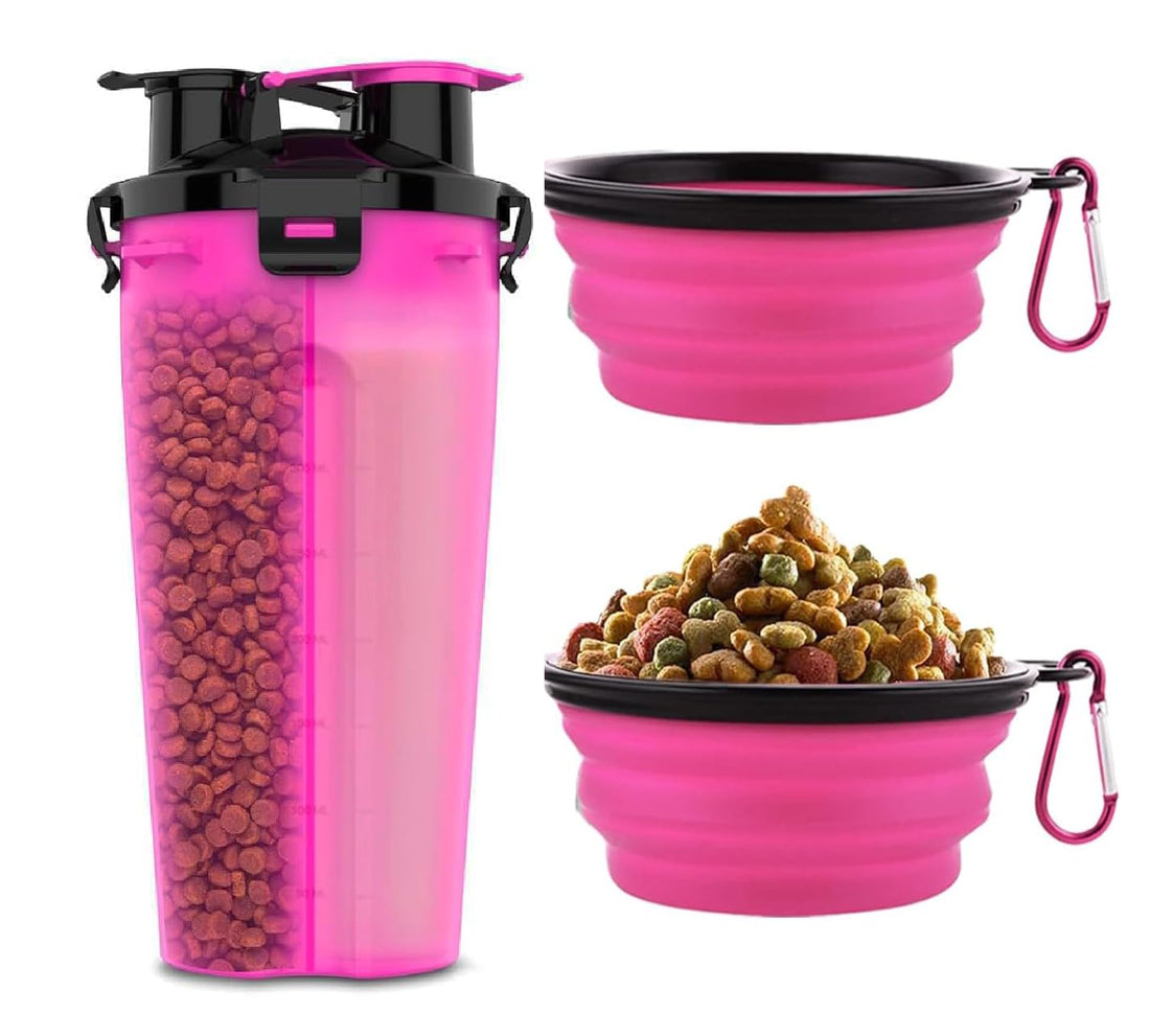 Dog Travel Water Bottle W/Collapsible Bowls