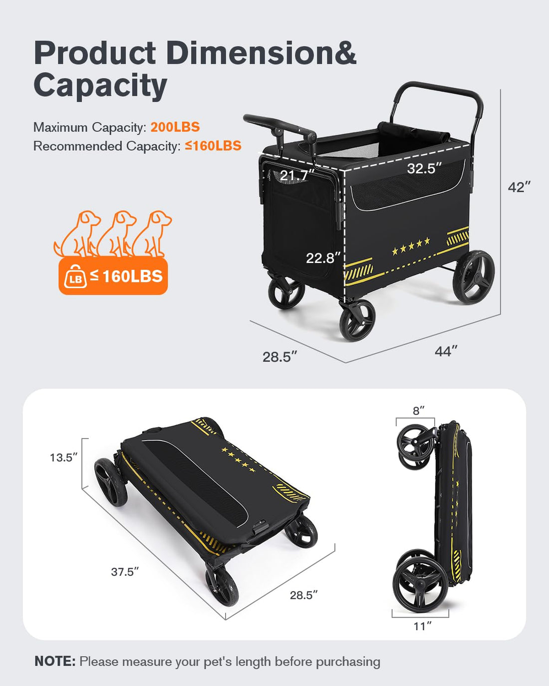Heavy Duty Pet Stroller for Medium & Large Dogs with Ramp