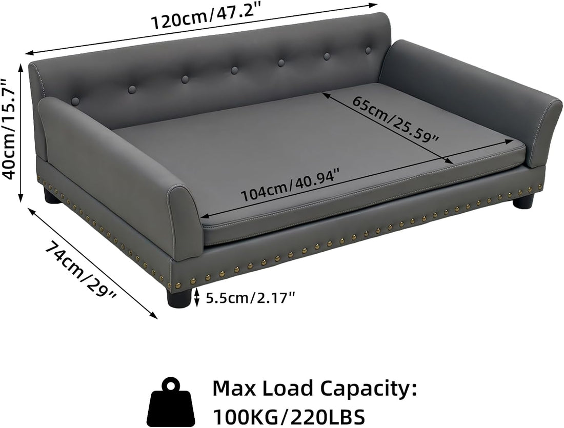 XL Leather Dog Sofa: Scratch Resistant Pet Couch up to 132lbs