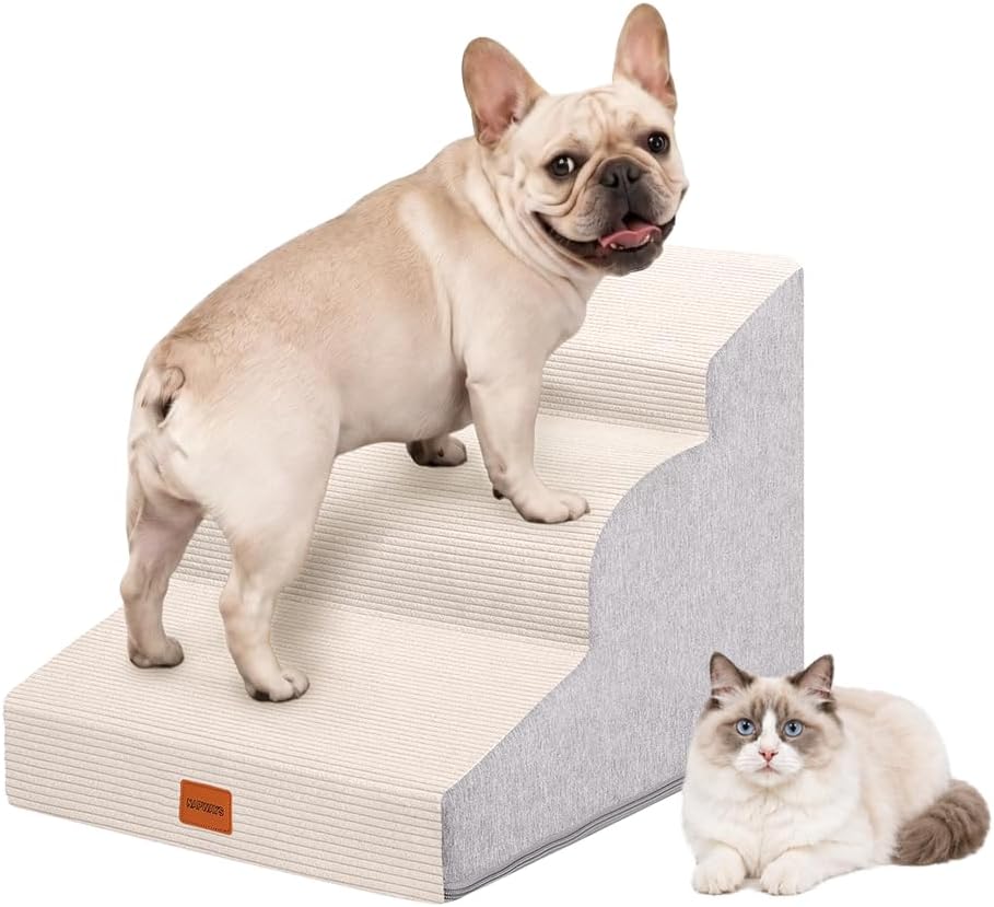 Dog Stairs for Small Dogs,15.7" H,3-Step Curved Pet Ramp for Bed
