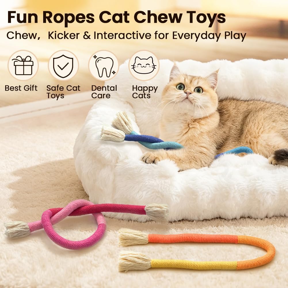 Retro Shaw 3Pcs Cat Chew Ropes with Refillable Natural Catnip