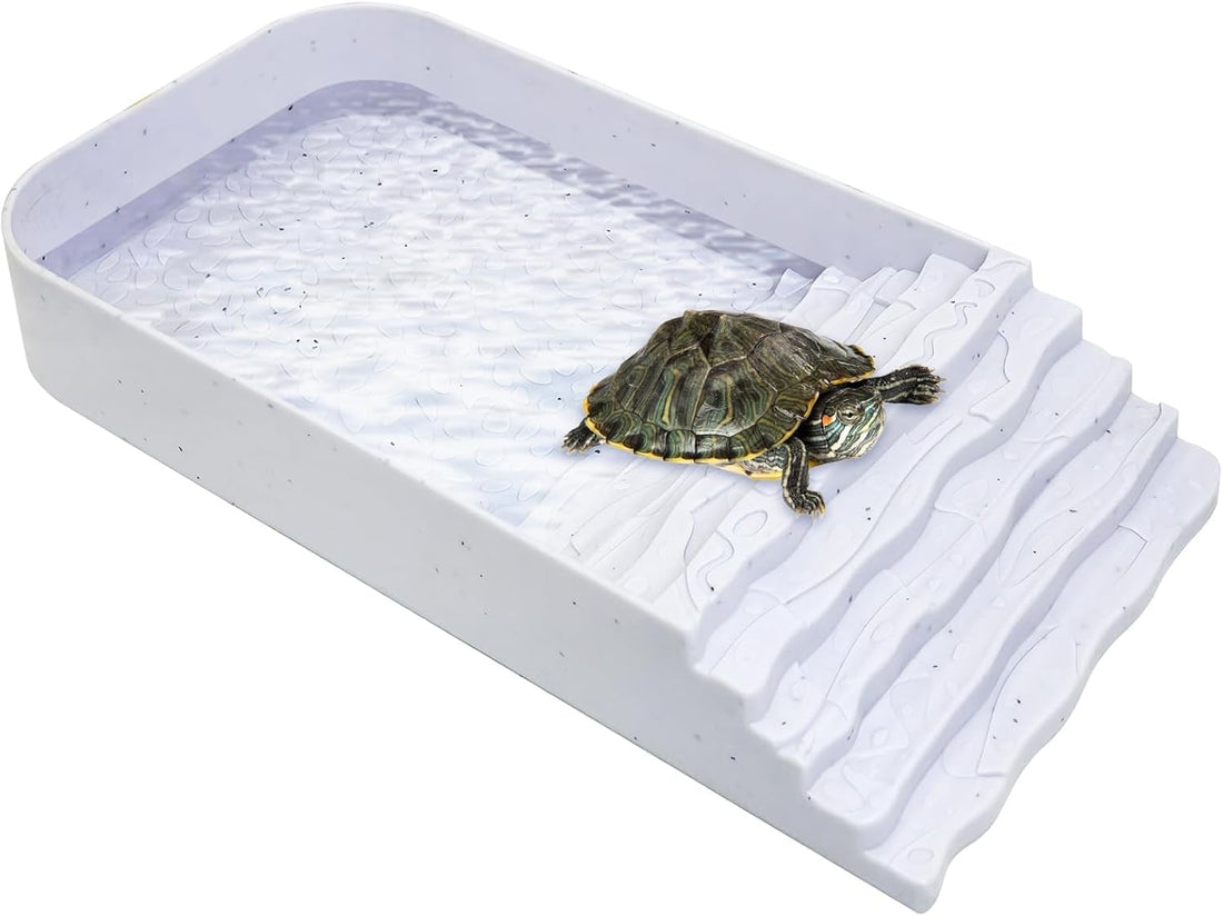 PINVNBY Reptile Bathing Pool Plastic Tortoise Food Dish with Ramp