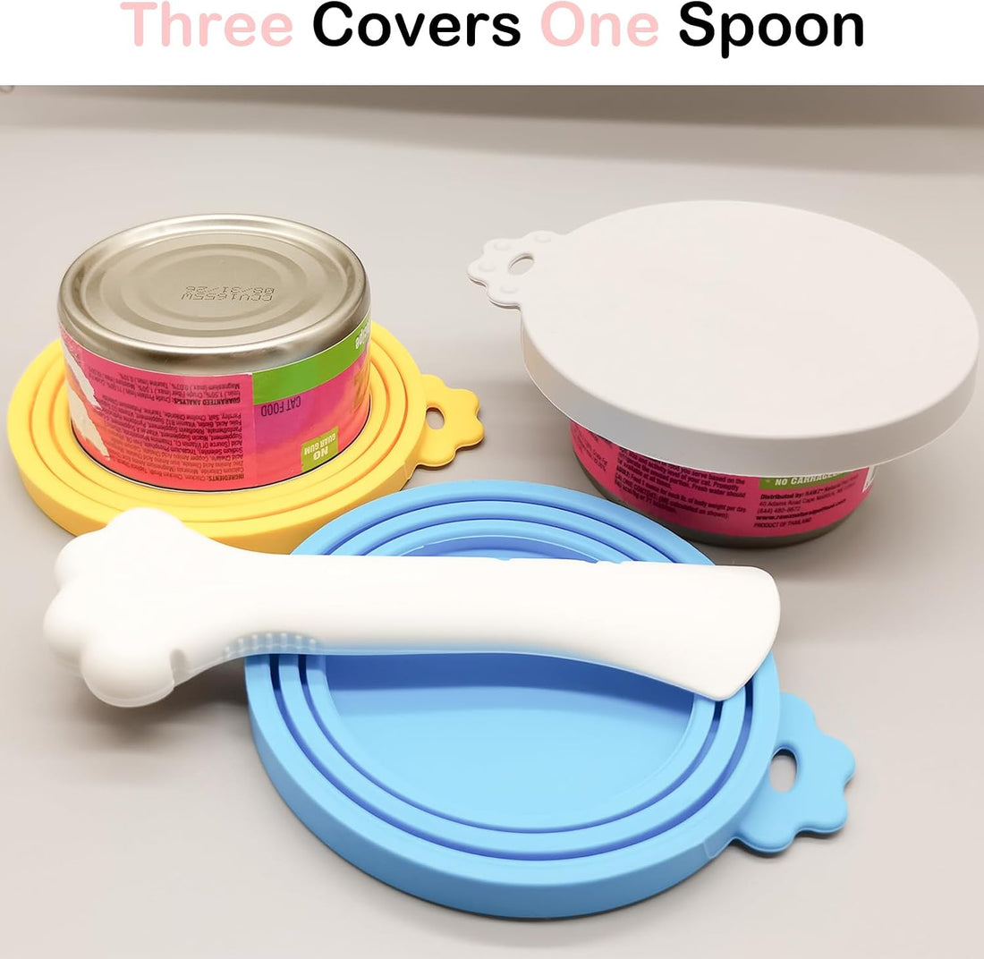 Giozoc Cat Food Can Covers Lids & White Spoon
