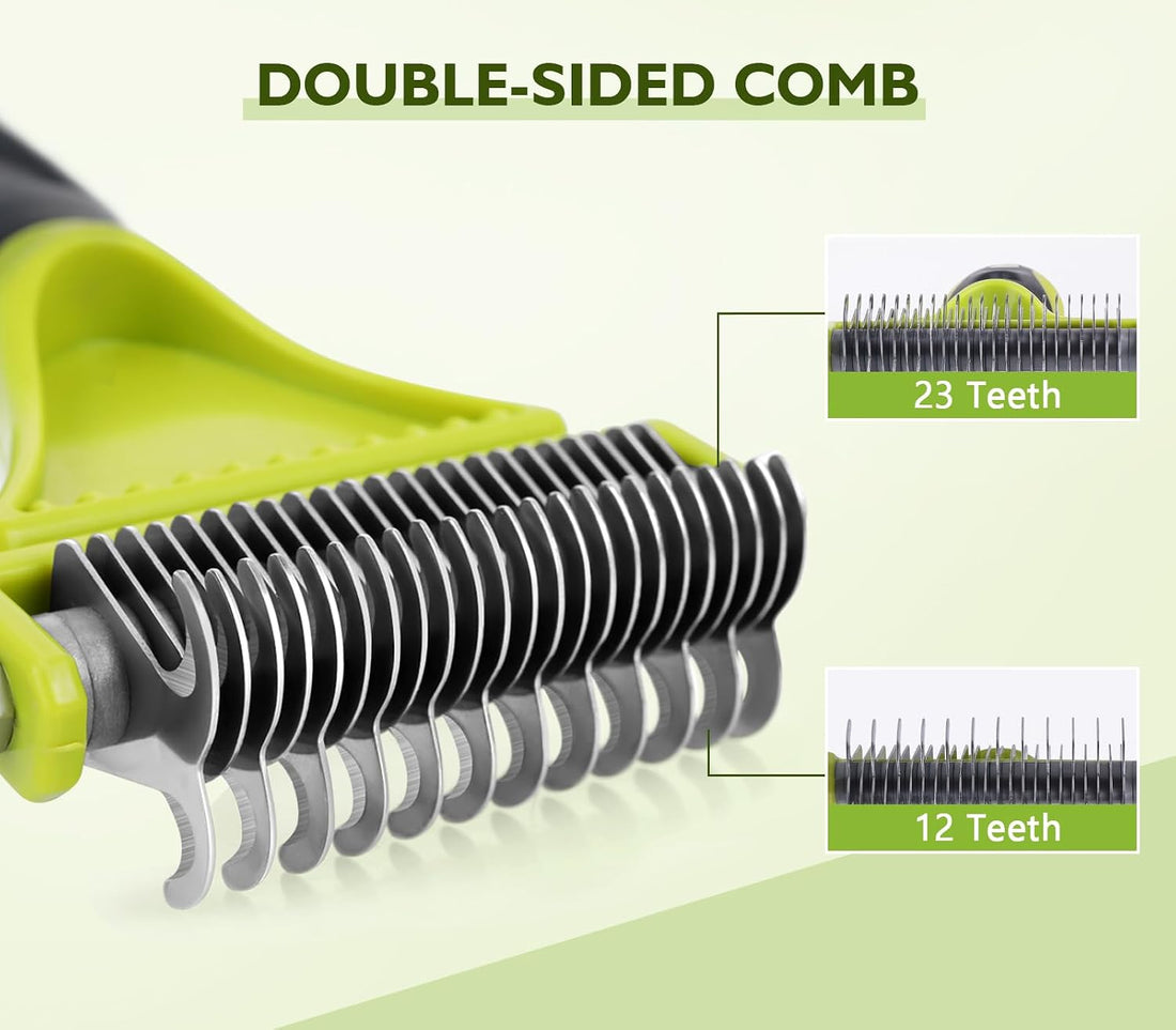 Pecute Double-Sided Undercoat Rake for Dogs & Cats with Thick Double