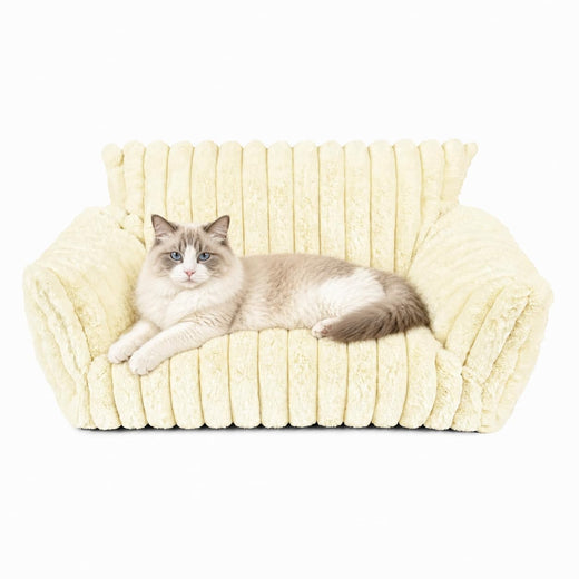 Pesonlook Cream White Plush Pet Sofa Bed for Cats and Small Dogs
