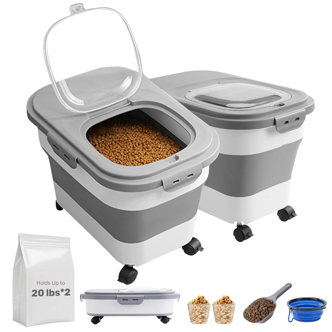SEWIU Dog Food Storage Container Up to 2pack*20LB,Collapsible Dog