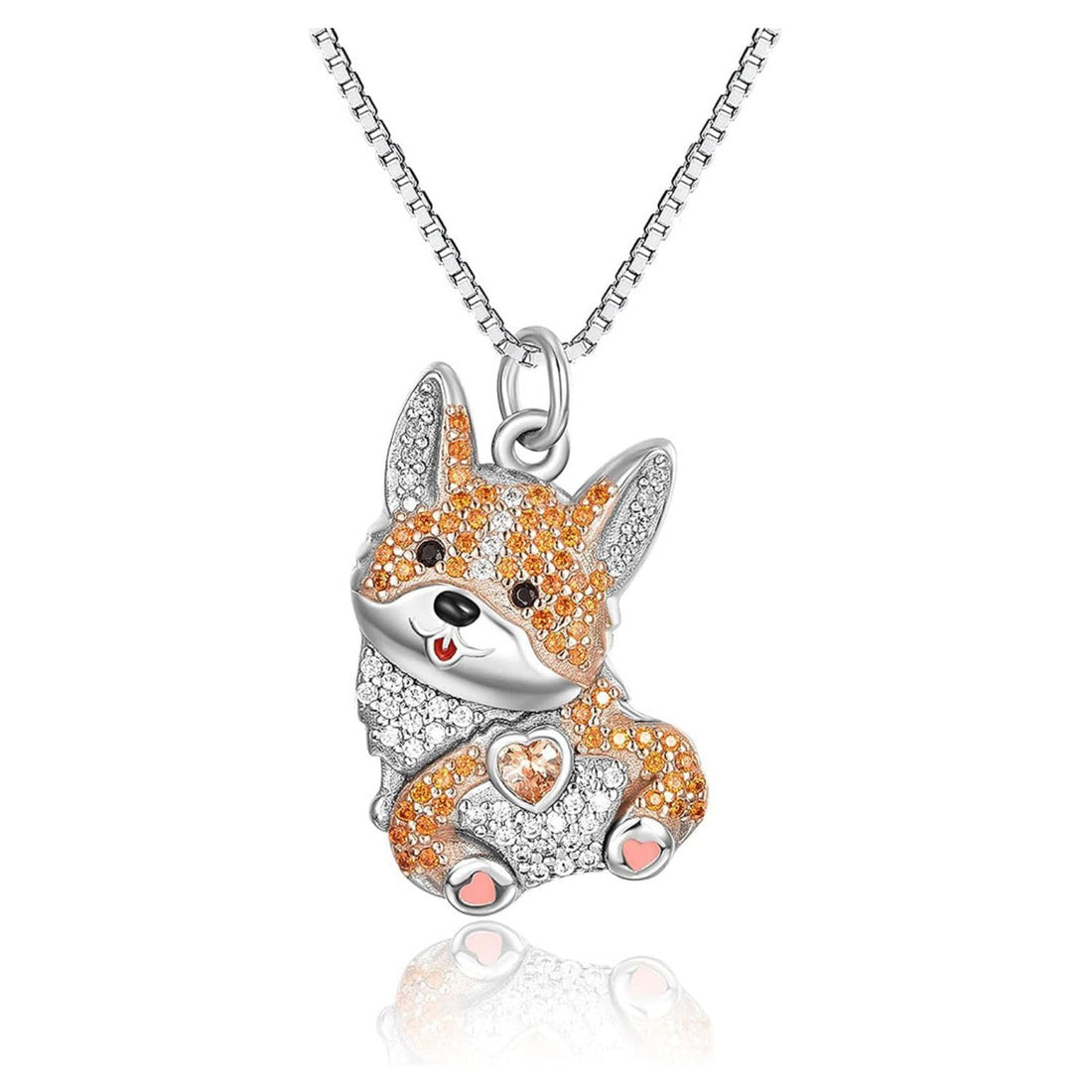 OSCCI Crystal Corgi Heart Necklace for Women Cute Cartoon Dog Pendant