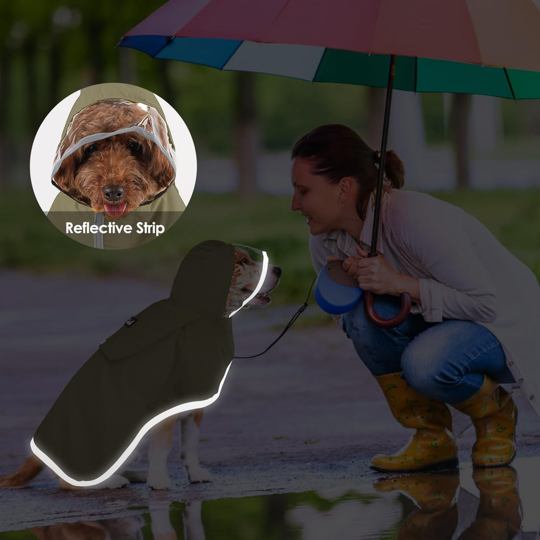 Lukovee Dog Raincoat, Ultra-Light Rain Jacket with Hood & Leash Hole