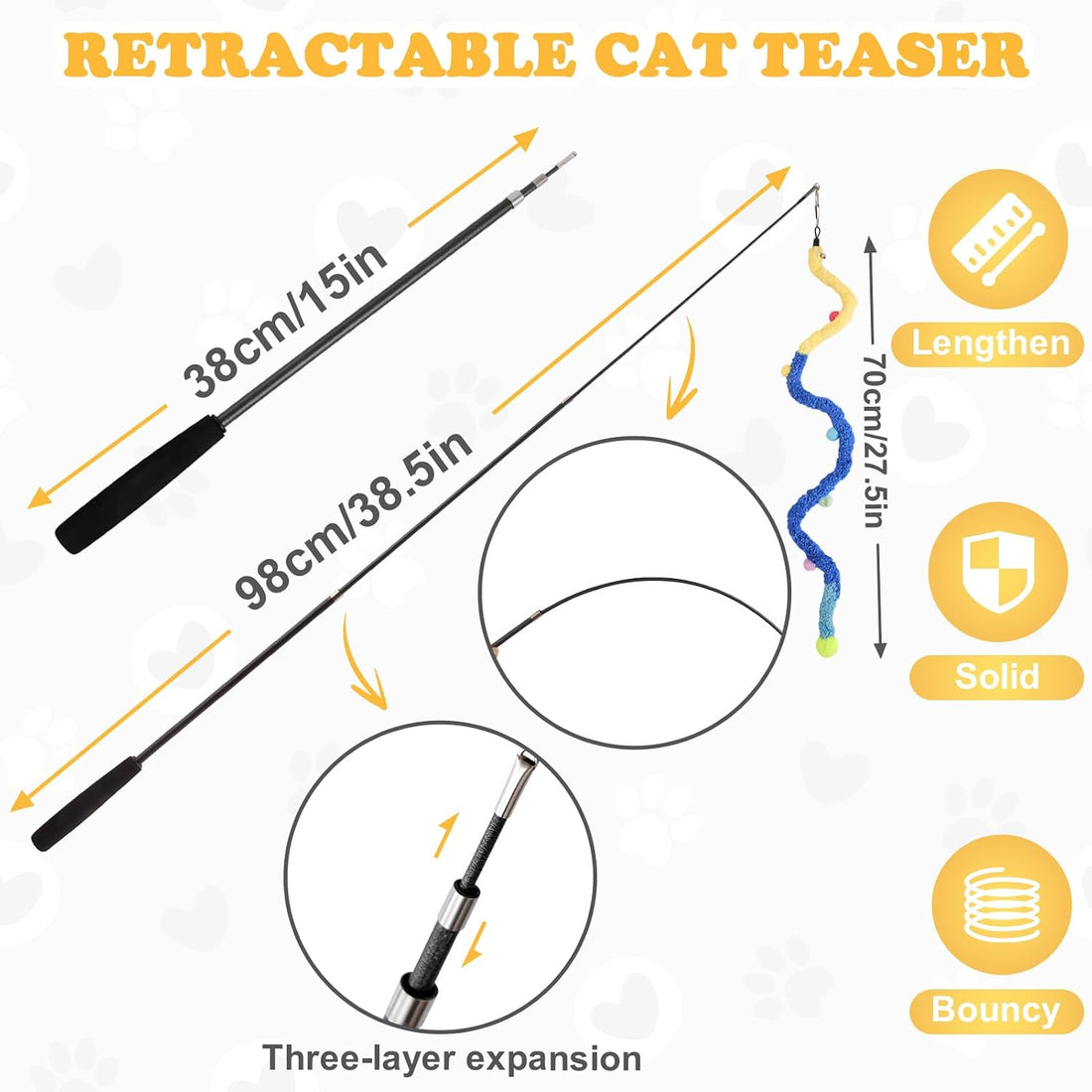 Cat Wand Toy, 8Pcs Retractable Plush Srtip Cat Teaser Wand Toys